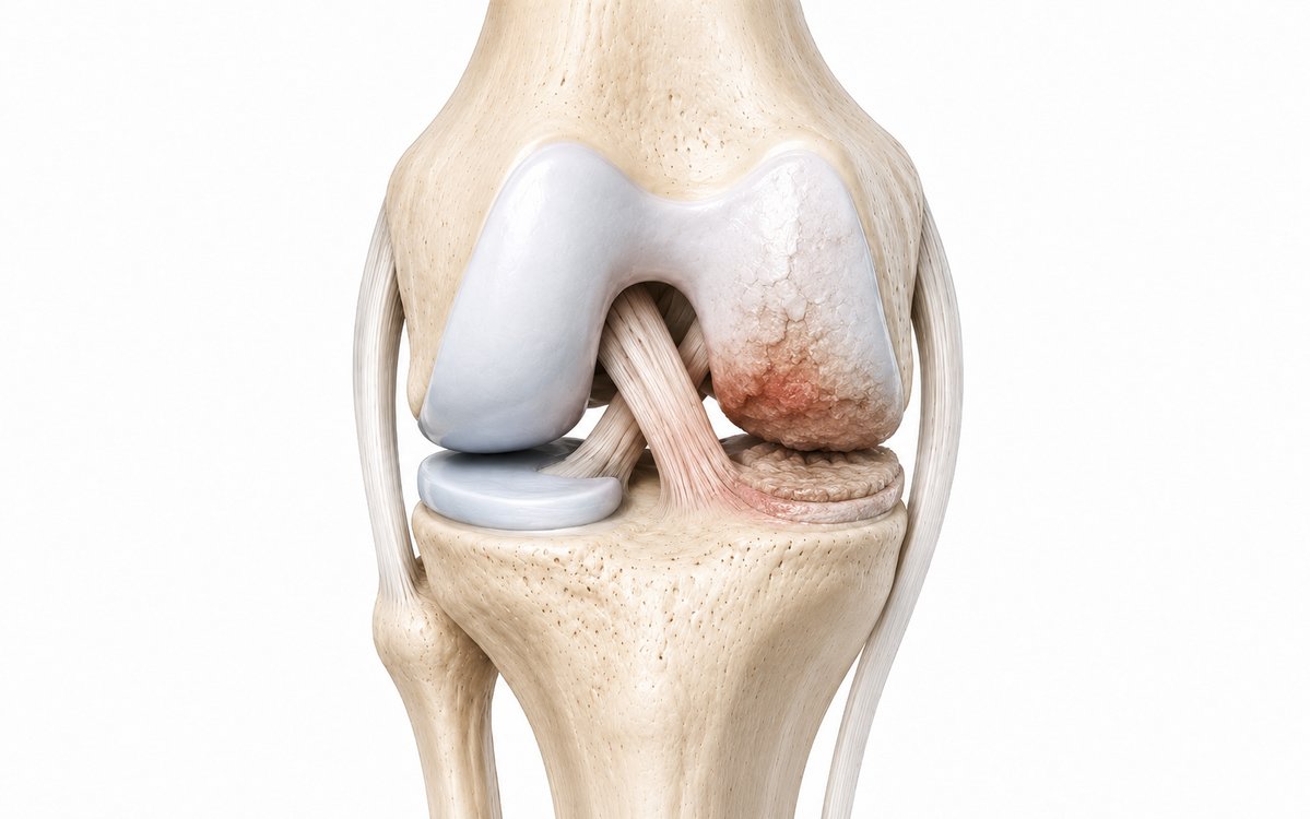 Knee osteoarthritis — cartilage wear between femur and tibia